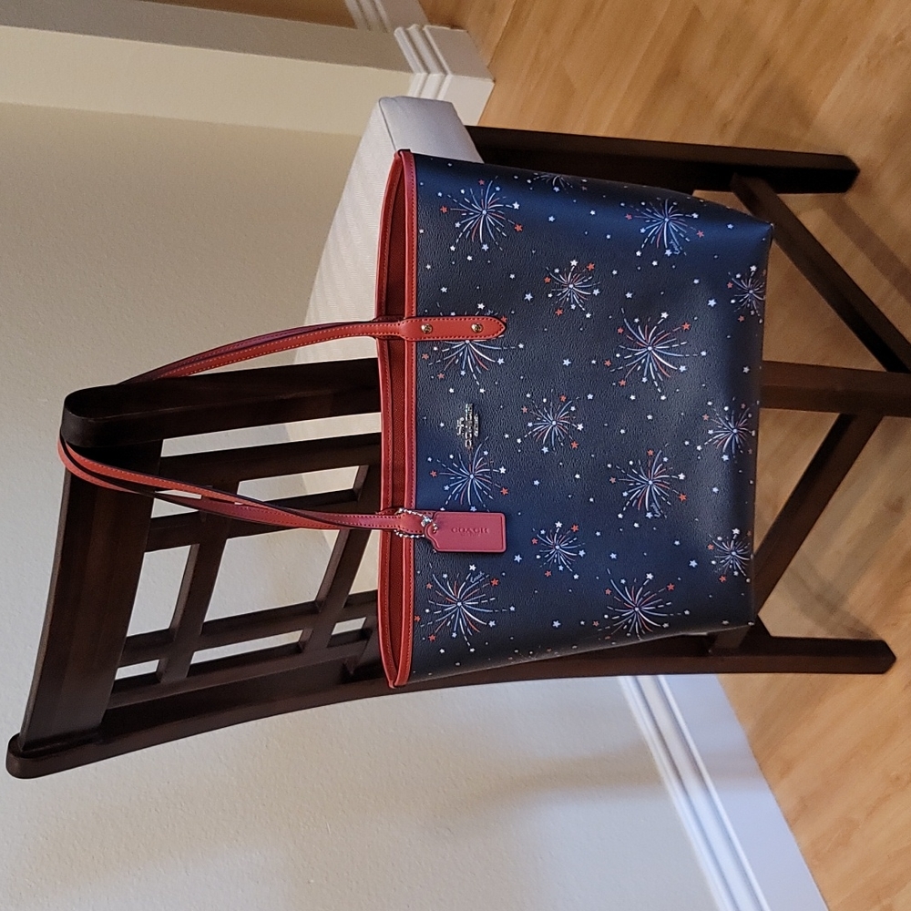 Rare Coach Fireworks Reversible Canvas and Leather Tote